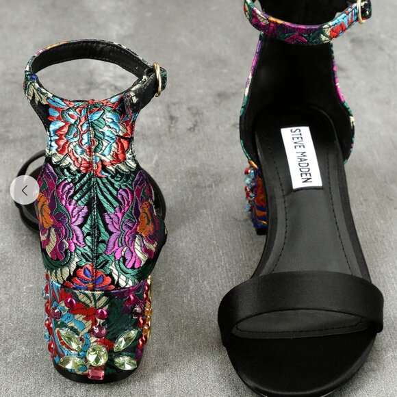 Steve Madden Inca Bright Multi Brocade Ankle Strap Heels sz 8 - Picture 3 of 9